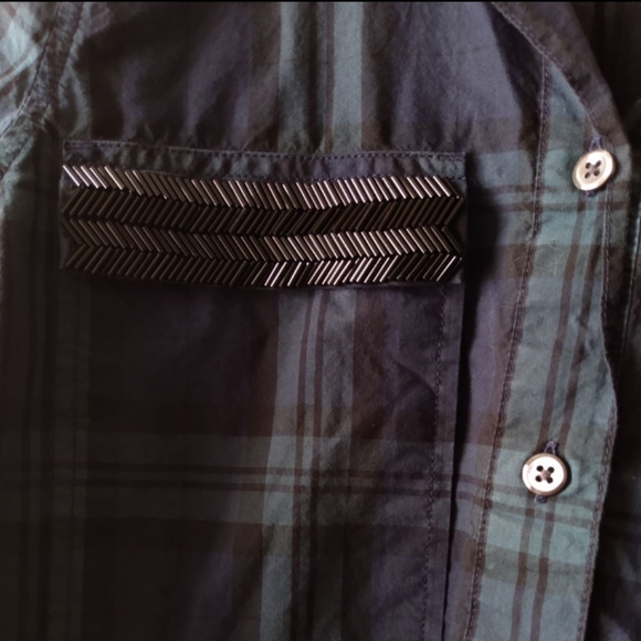 J CREW Black Watch Beaded Trim Button Down top size 6 - Picture 6 of 12